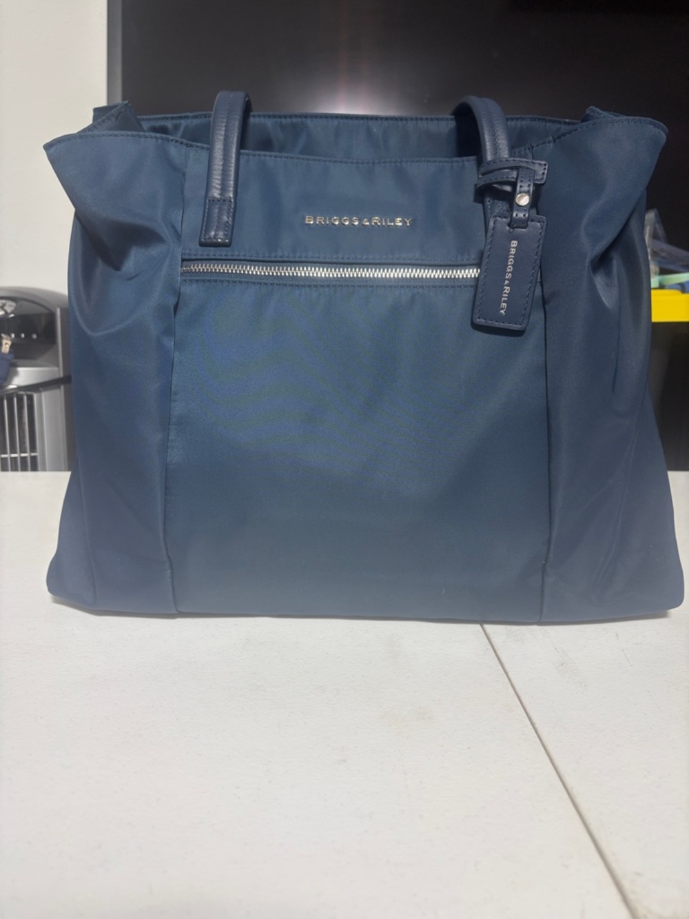 Briggs & Riley Navy Laptop Tote with Front Zip Pocket